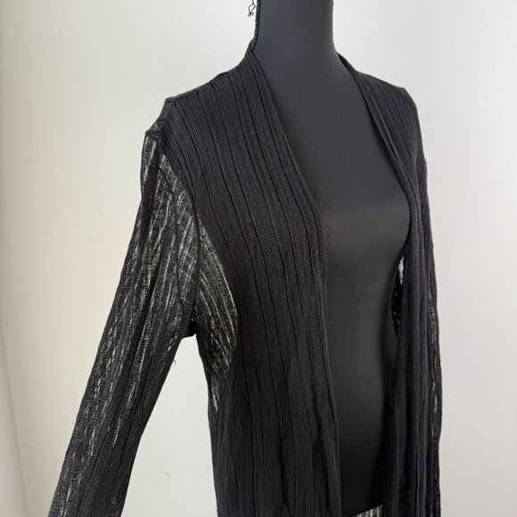 Eileen Fisher Cardigan Organic Italian Linen Blend Open Knit Duster Black L - Picture 5 of 14
